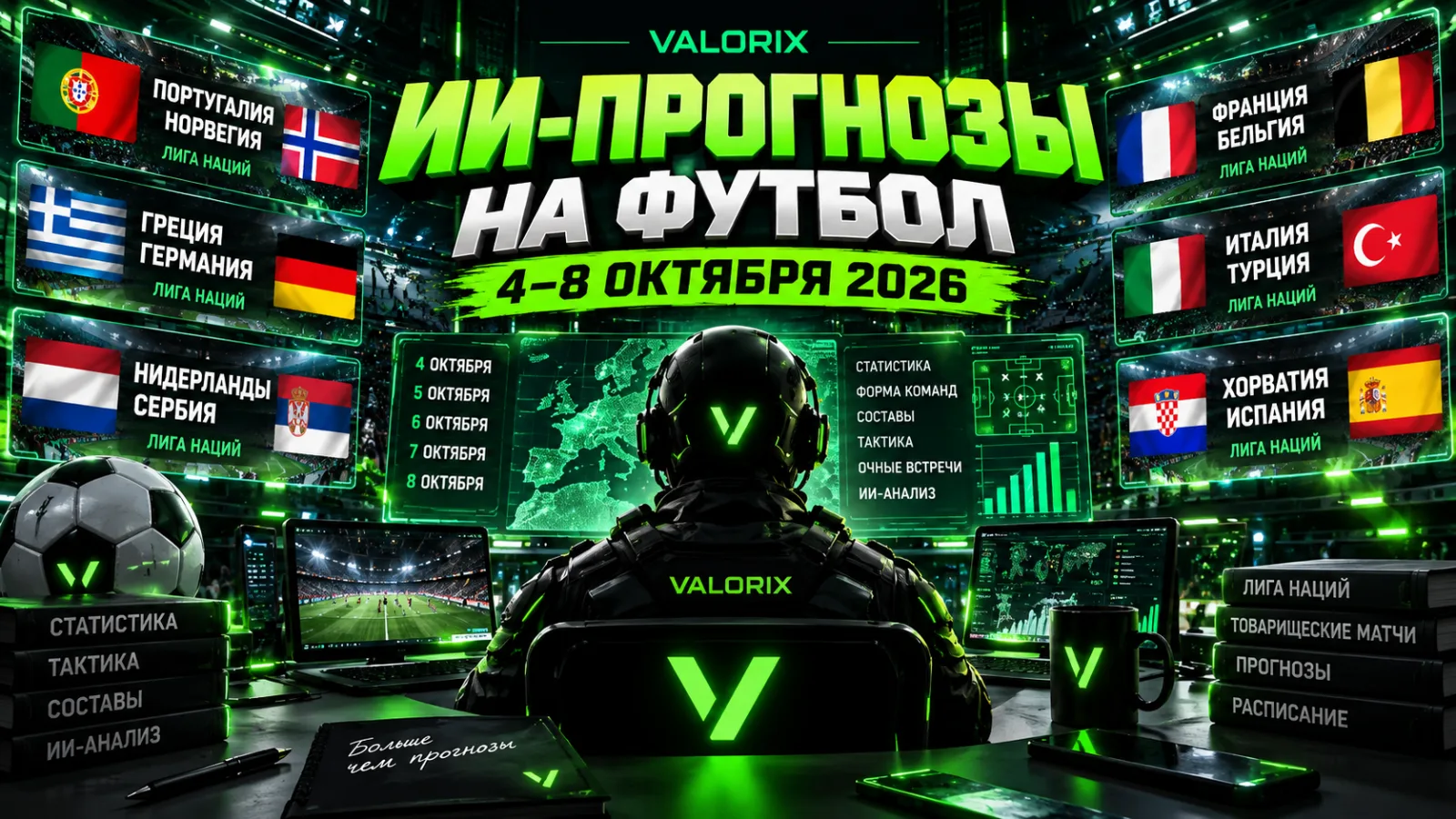 ИИ-прогнозы на футбол сегодня и ближайшие матчи: расписание 4–8 октября 2026